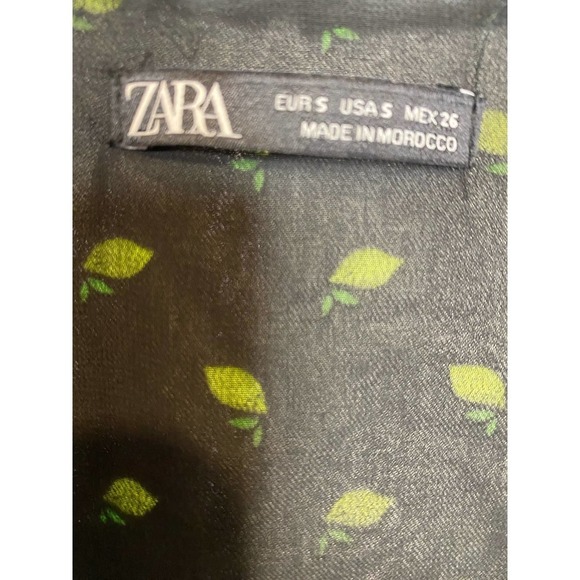Zara Mini Dress SMALL Black Yellow Lemon Print V-Neck Short Sleeve Casual Button - Picture 5 of 5